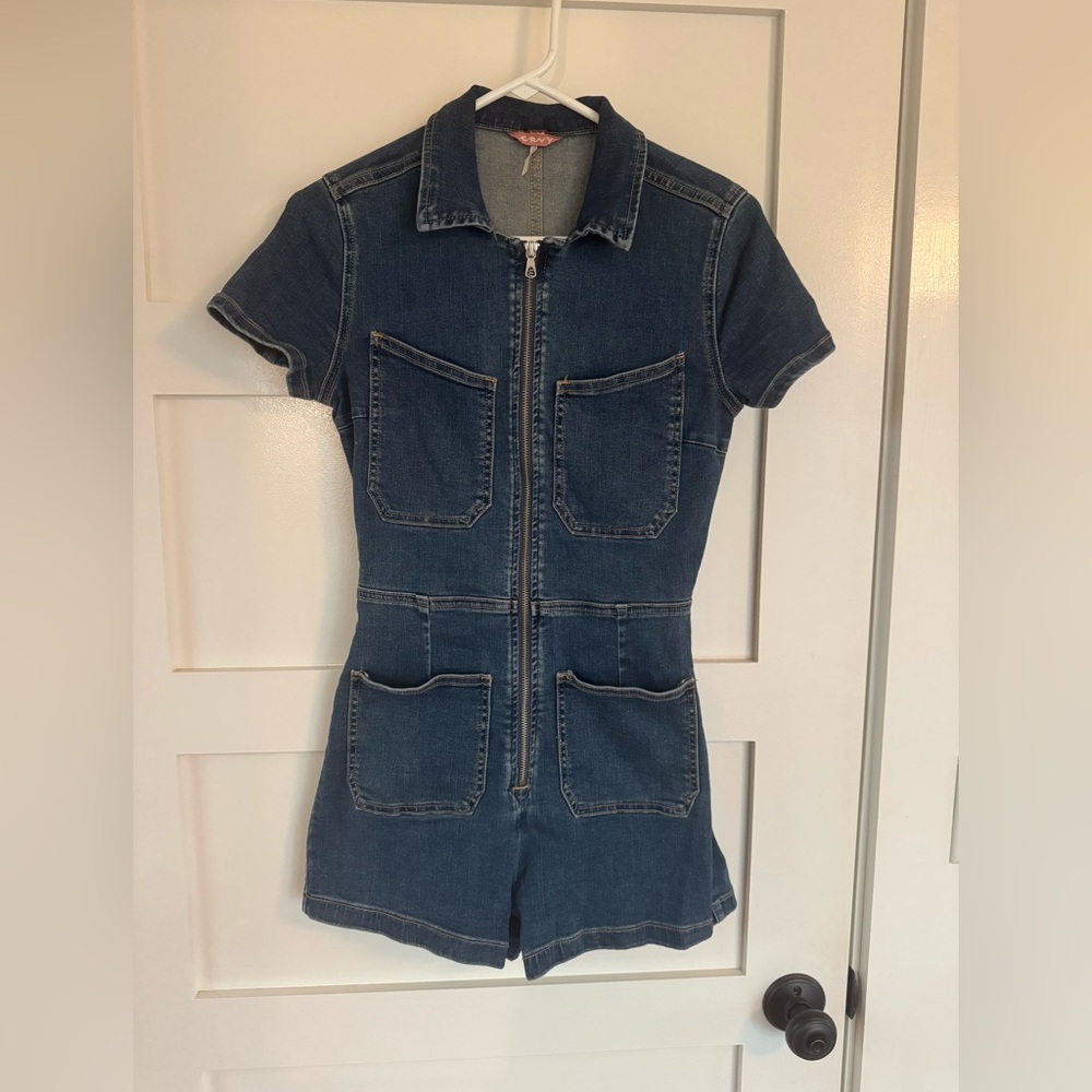 Free People Blue Denim Romper